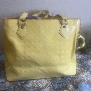 Project Bag-Arcadia Italian Handbag Embossed Patent Leather Satchel Yellow Tote